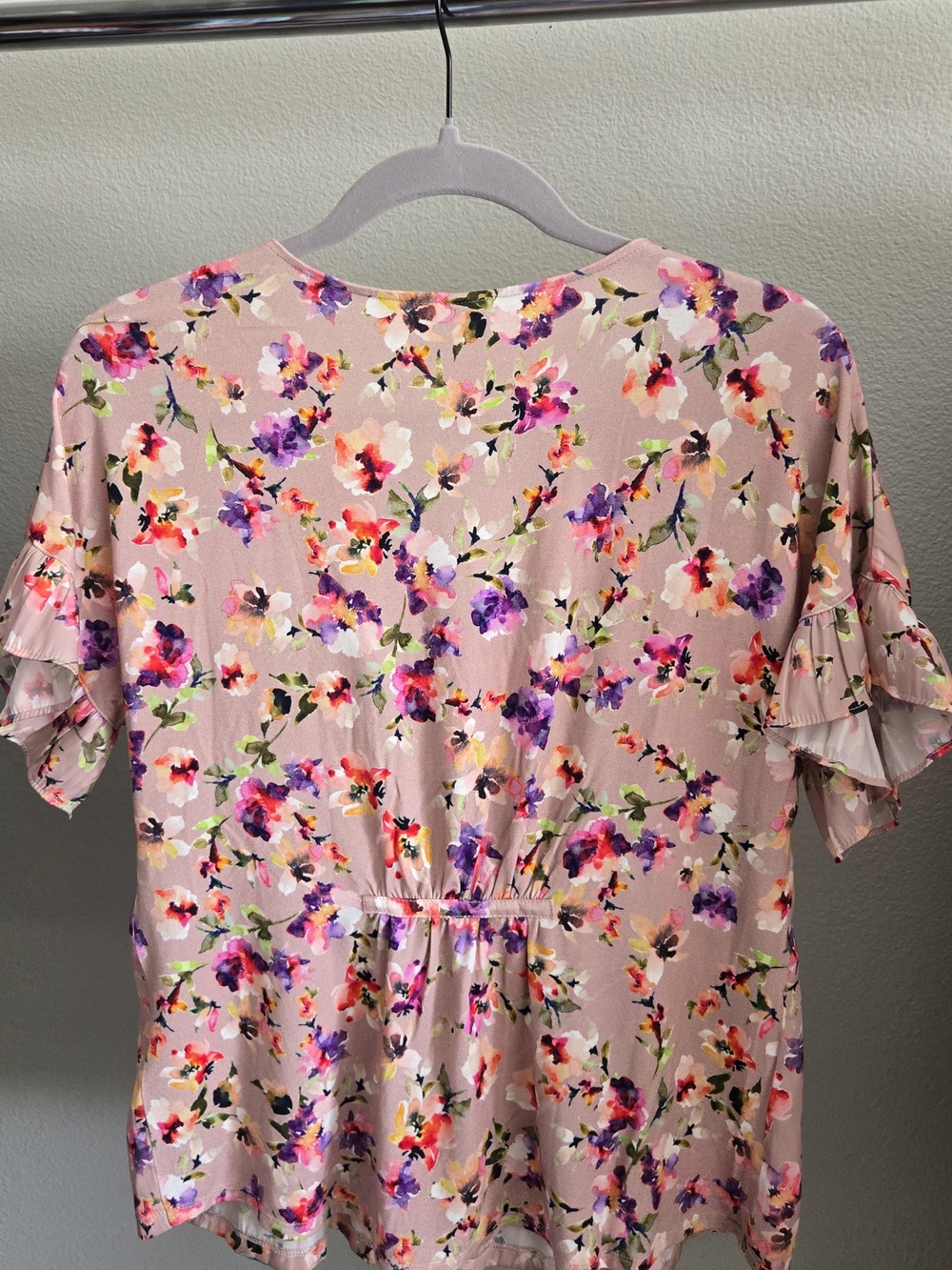 dolan Pink Multi Floral V-Neck Ruffle Sleeve Top - Picture 5 of 5